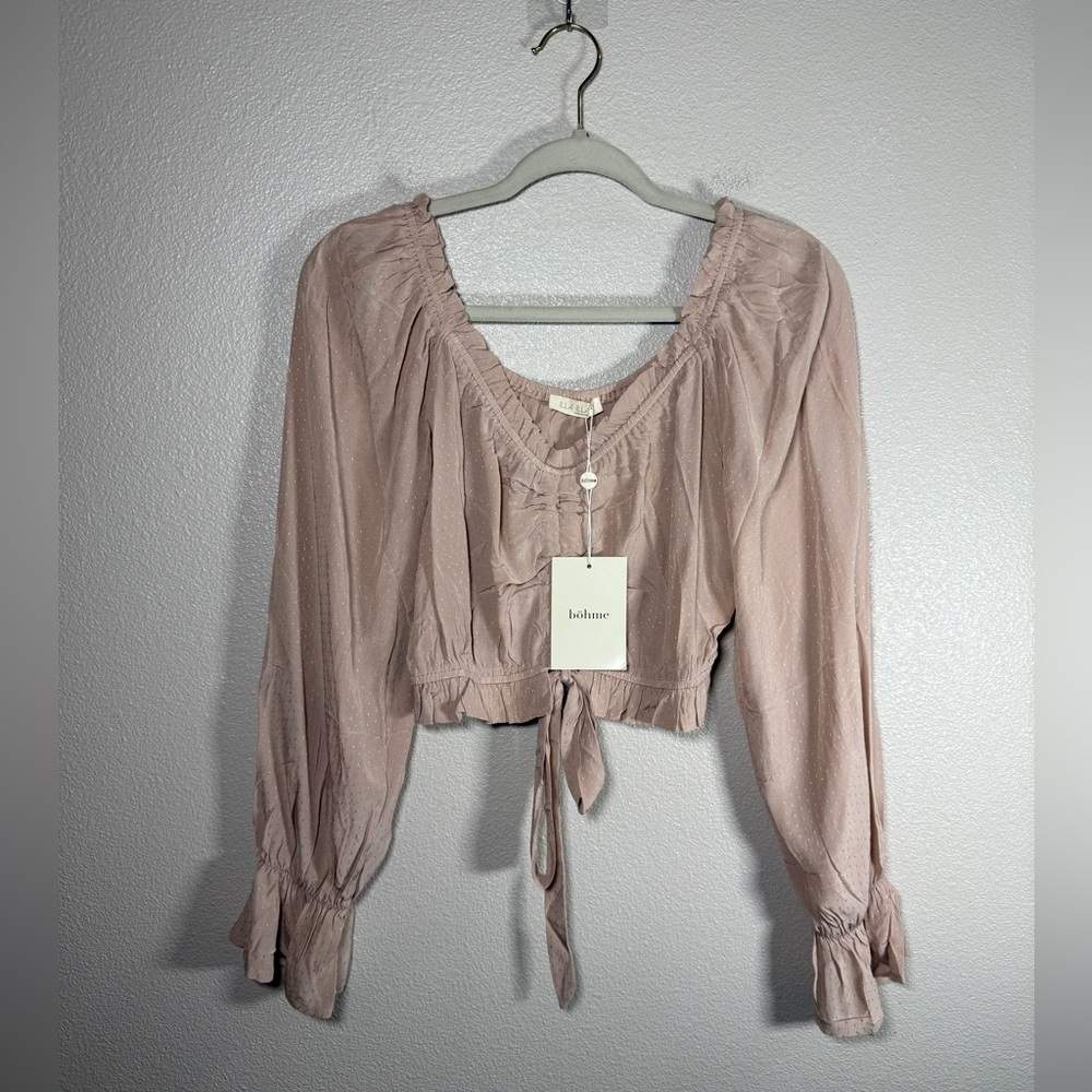 NWT Bohme Illa Illa Cropped Milk Maid Blush Pink Whimsical Blouse Small O20
